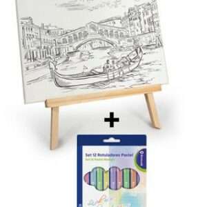 Lienzo Con Caballete y 12 Rotuladores Pastel