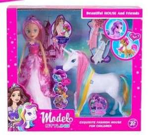 Muñeca Con Unicornio y Accesorios